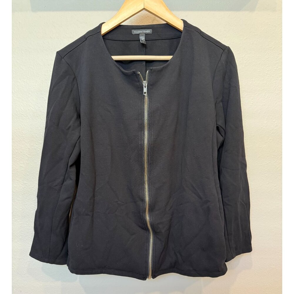 Eileen Fisher Women's Black Full Zip Long Sleeve Tencel Jacket Large Minimalist